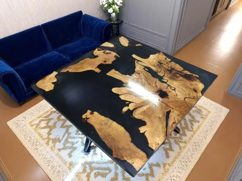Royal Black Epoxy Wooden Table Square : Living & Dining Room Decor